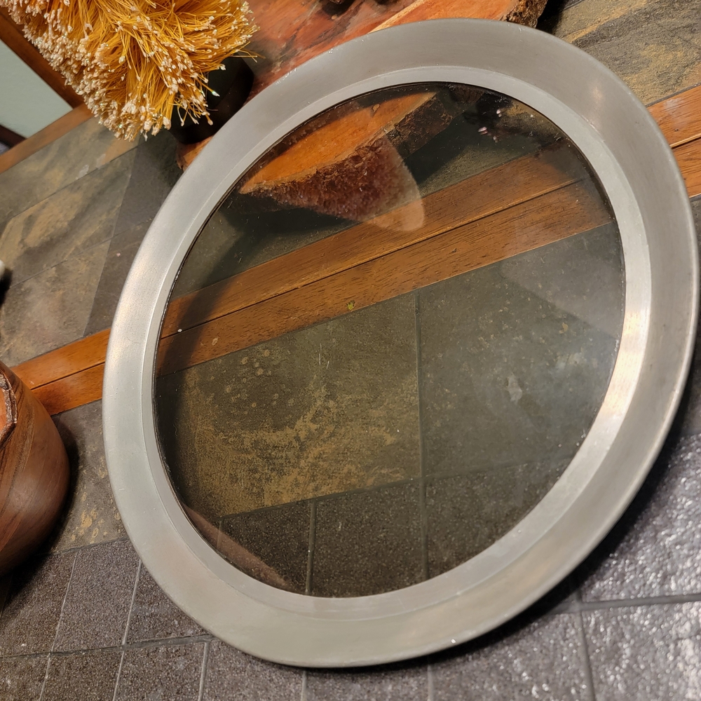 Vtg MCM Leonard English Pewter Smoky Glass Bottom Serving Tray‎ 13.5"